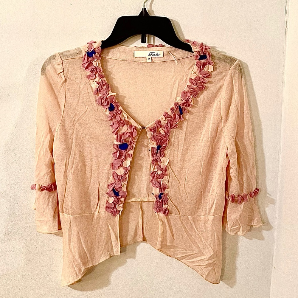 FATE Silk Floral Appliqué Semi-See Through Top